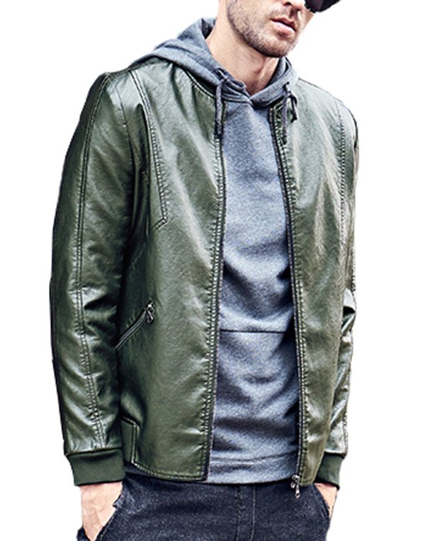 HugMe.fashion Leather Jacket With Hood closer and Elastic Closer JK200